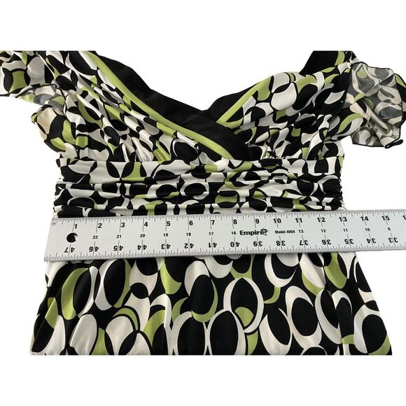 Studio I Petite Women's 12P Green Black White Abstract Print Dress - Picture 4 of 16